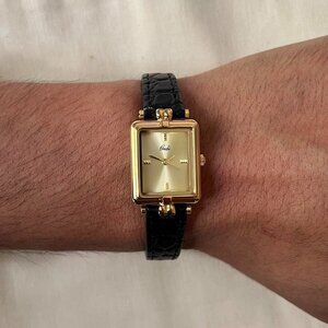 2000s vintage style square black leather luxury watch